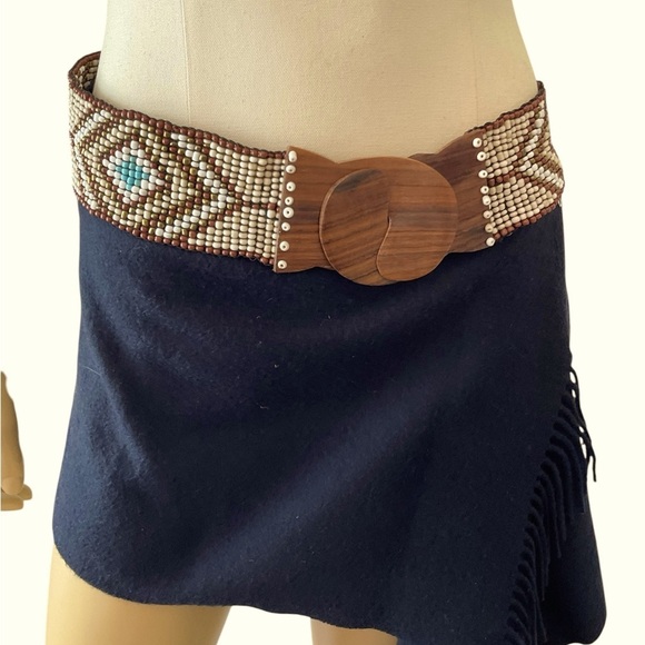 Southern western Boho Beaded Stretch Belt Wood Buckle - Picture 1 of 5